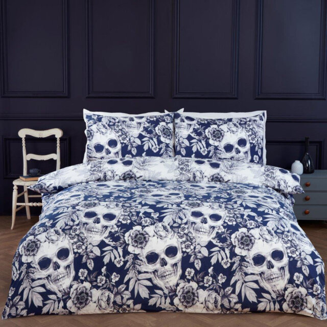 Rapport Home Gothic Skulls White Duvet Cover Set King Bedding Set