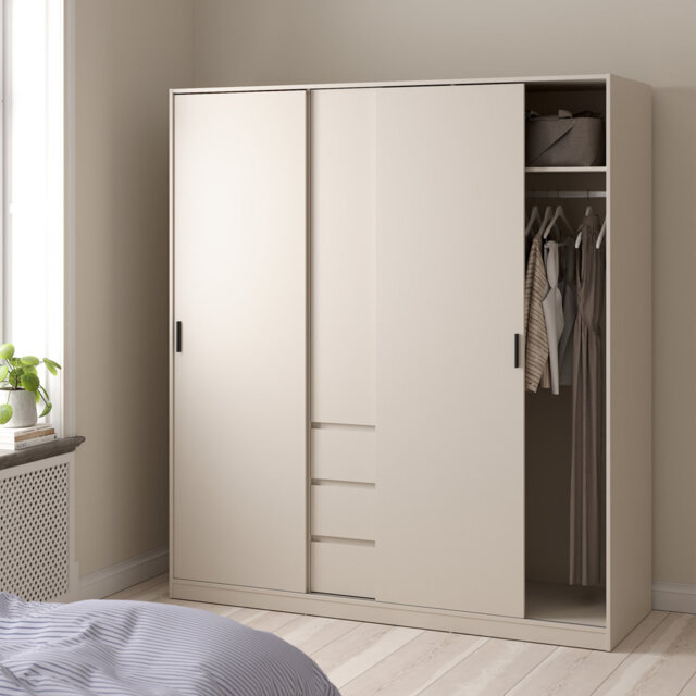 Bosada Wardrobe with 2 sliding Doors 1 Door 3 Drawers in Cashmere