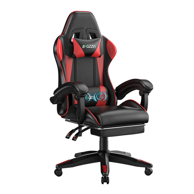 Ergonomic Game Chair with Massage Lumbar Support and Footrest Swivel