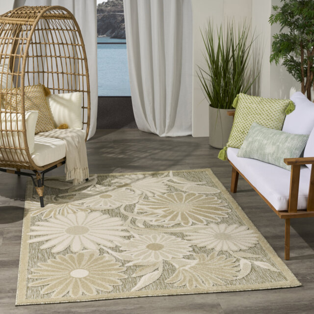 Floral Indoor/Outdoor Ivory Sage Area Rug