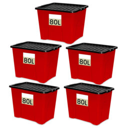 80L Storage Boxes With Lids Lid Ideal For Office Organisation, Durable, Space-Saving Plastic Box For Bedroom, Garage & Office Use Pack Of 5