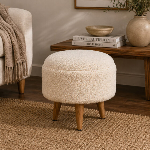 Feurstein 45cm Wide Round No Pattern Footstool Ottoman