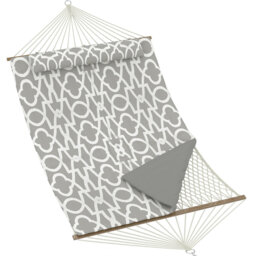 Double Quilted Hammock for 2 Person, 3.5m Large Garden Hammock with Wooden Spreader Bar & Detachable Pillow, 204kg Capacity Outdoor Swing Bed with Cha