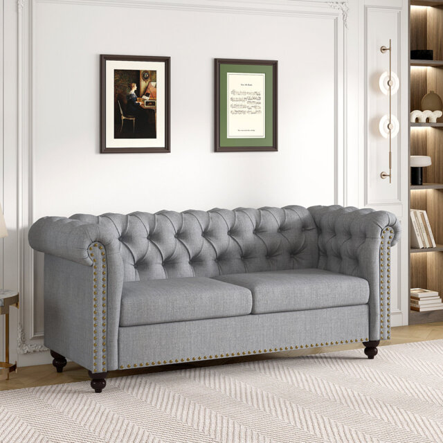 Carlene 3 Seater Linen Chesterfield Sofa
