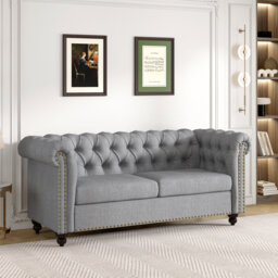 Carlene 3 Seater Linen Chesterfield Sofa