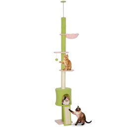 220‑240cm Adjustable Floor‑to‑Ceiling Cat Tree with Hammock, Condo & Scratching Posts, Green
