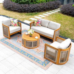 MIMO 4-Piece Outdoor Solid Wood & Rope Sofa Set with Coffee Table