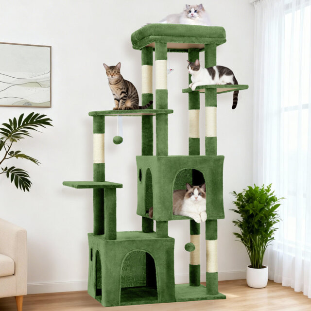 150cm Multi-Level Cat Climbing Tree Cat Tower for Indoor Large Cats, 7 Sisal Posts 2 Cages 2 Balls 4 Perches