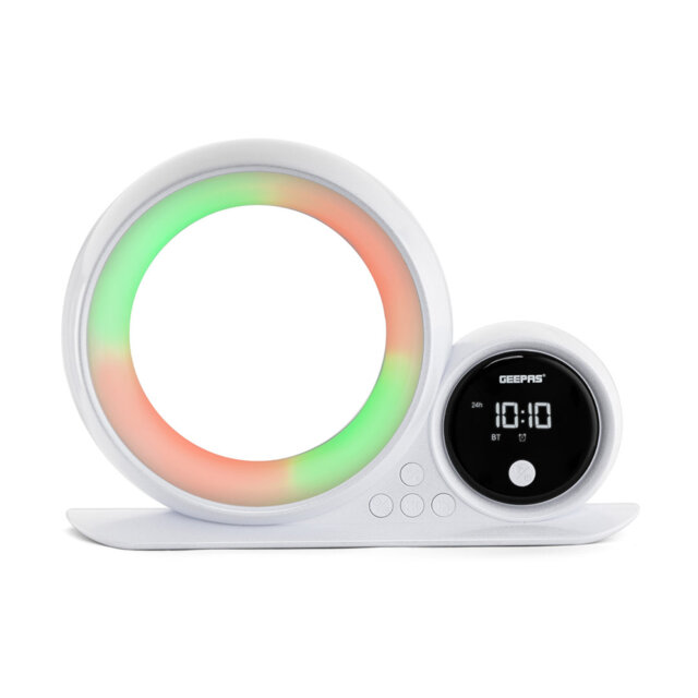 GEEPAS Multifunctional Desk Lamp - Bedside Lamp with Bluetooth Speaker Alarm Clock - RGB Color Changing Light White Noise Touch Control LED Display -