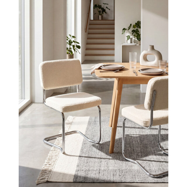 Set of 2 Dining Chairs IRWIN Boucle Light Beige