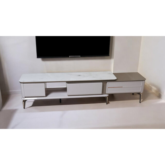 Luxurious White TV Unit with Silver Accents - Modern 156cm Entertainment Cabinet