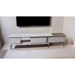 Luxurious White TV Unit with Silver Accents - Modern 156cm Entertainment Cabinet