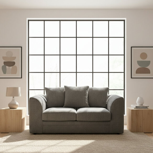 2 Seater Jumbo Cord Sofa – Modern Low Back Fabric Couch With Fixed Cushions For Living Room & Lounge