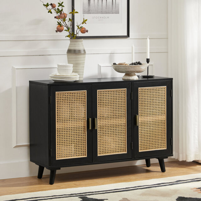 Hearn 109 cm Modern Wide Sideboard with 3 Rattan Doors