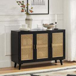 Hearn 109 cm Modern Wide Sideboard with 3 Rattan Doors