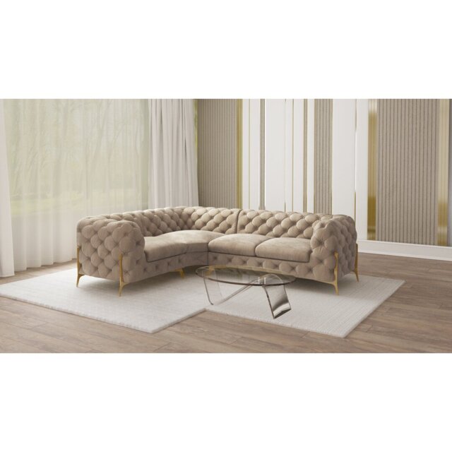 Chesterfield Corner Sofa L-Shape with Gold Metal Legs