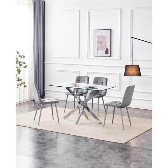Dining Table and 4 Chairs Rectangle Table 4 Velvet Chairs Dining Set