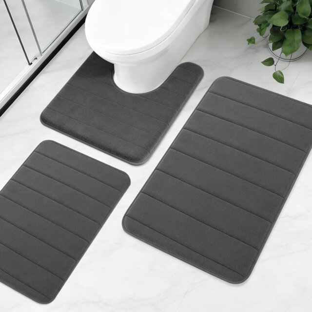 3 Piece Non-Slip Bath Mat Set, Luxury Thick Memory Foam Bathroom Rugs, Water Absorbent Soft Shower Mat Machine Washable Toilet Mat For Bathroom Floor,
