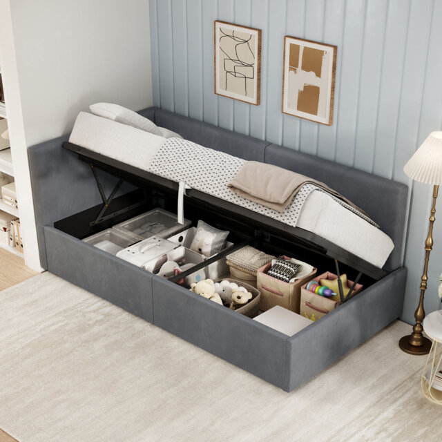 Modern Velvet Upholstered Ottoman Daybed With Lift-Up Storage