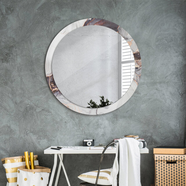 Huldar Round Glass Framed Wall Mounted Accent Mirror in Grey