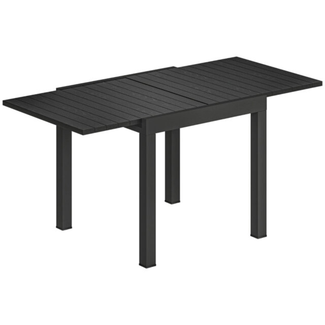 Extendable Aluminium Outdoor Dining Table with Slatted Top for Patio Garden, Black