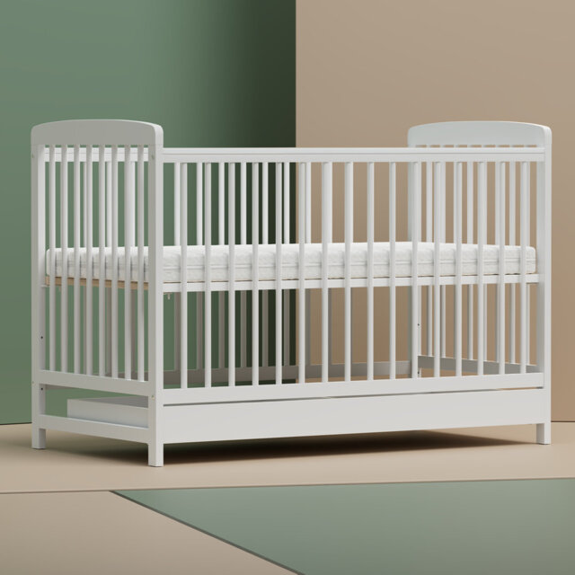 Natural Wooden Baby Cot Bed With 4cm Mattress,Baby Crib,Convertible Cot,3 Adjustable Bed Base Positions ,Scandinavian Design