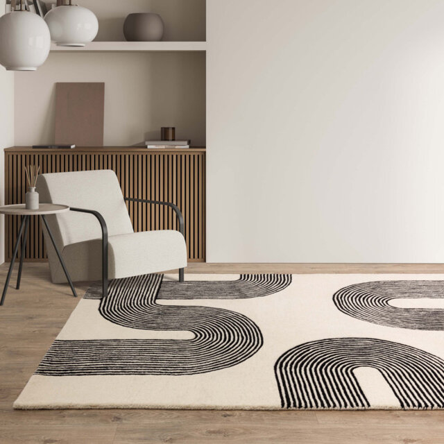 Brinlie Wool Hand Woven Cream/Black Area Rug