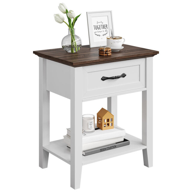 Nightstand, wooden nightstand with 1 drawer and open storage shelf, industrial side table, multifunctional side table. Ideal for bedroom, office, sofa