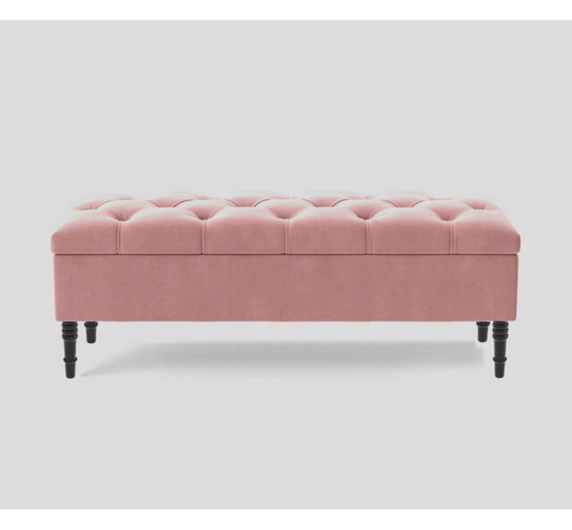 Alyana 180cm Wide Tufted Rectangle Ottoman Storage Bench - Upholstered Velvet Shoes Bench with Turned Wooden Legs