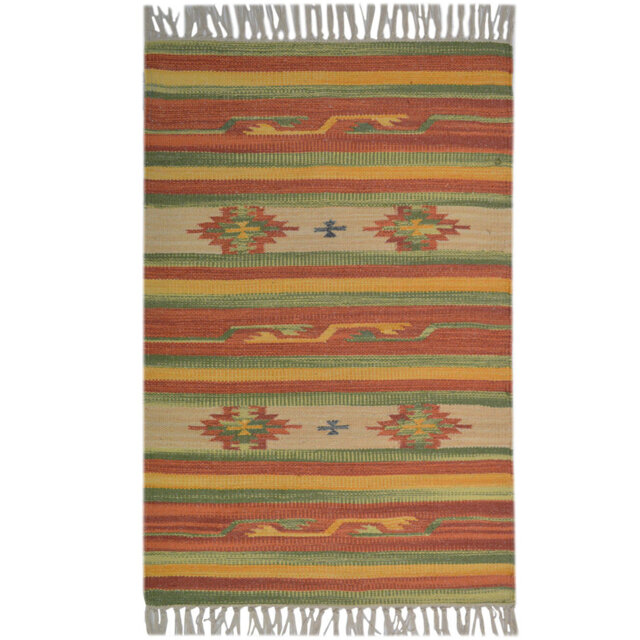 Country Handwoven Cotton Red/Green/Yellow Rug
