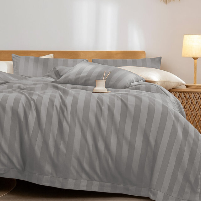 Microfiber Striped Duvet Cover Set with Matching Pillowcases & Fitted Sheet