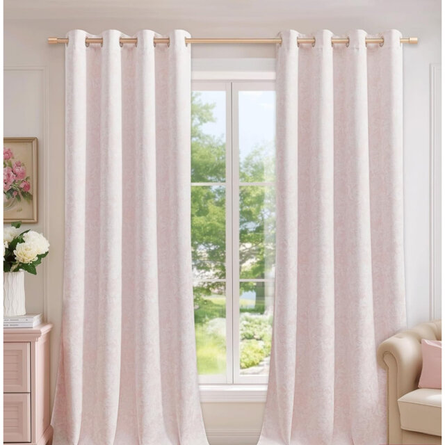2Pcs 72in Floral Jacquard Blackout Eyelet Curtains, Thermal Room Darkening Drapes
