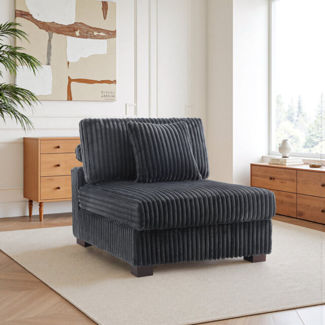 Upholstered Faux Rabbit Fur Flannel Armless Chair with Pillow Back, Single Chair Module Part For Sectional Sofa