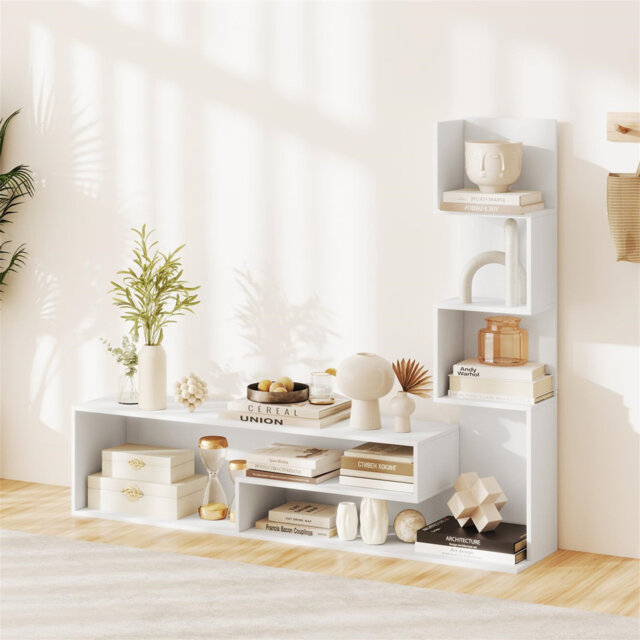 TV Stand For Tvs Up To 50 Inches, Cube TV Unit Cabinet With L-Shaped Storage Shelves & Open Compartments (White)