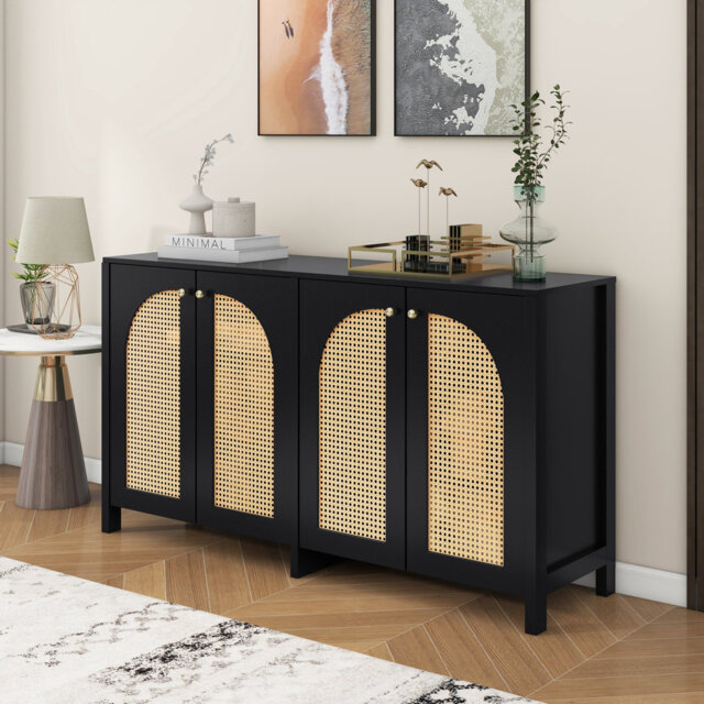 145 Cm Wide Sideboard With 4 Rattan Doors