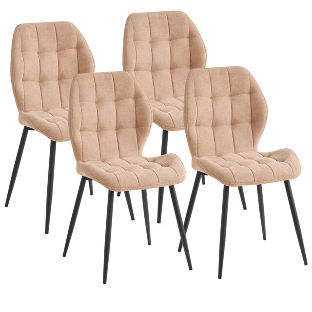 Modern Linen Upholstered Dining Chairs, High Back Side Chairs with Metal Legs for Kitchen Dining Room