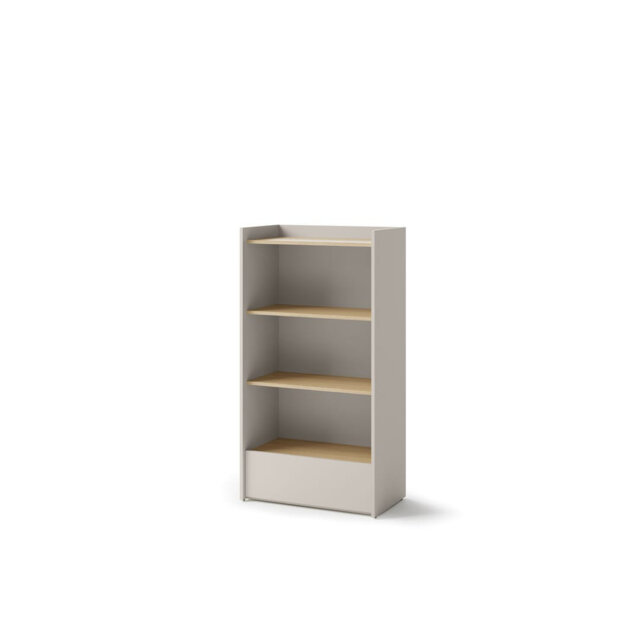 Compact Cashmere & Oak Bookcase W70cm - Modern Design with 3 Shelves & Drawer