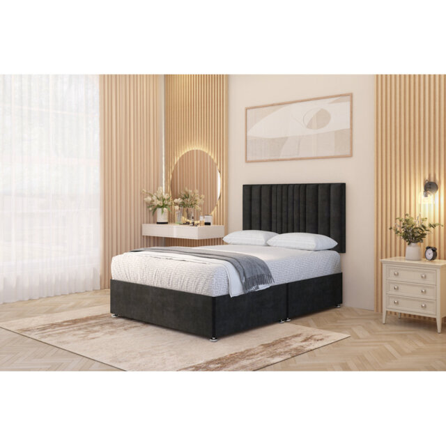 Alyssa Velvet Divan Bed Set Sprung Memory Foam Mattress & Headboard with Drawers