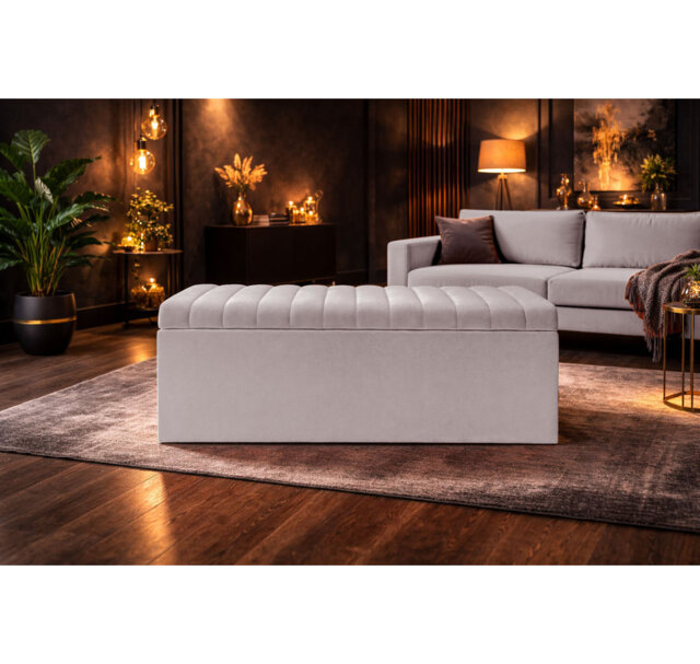 Royal Velvet Storage Ottoman Box with Hinged Lid - Lined Upholstered End of Bed Storage Bench - Soft  Close Storage Seat - Made in UK