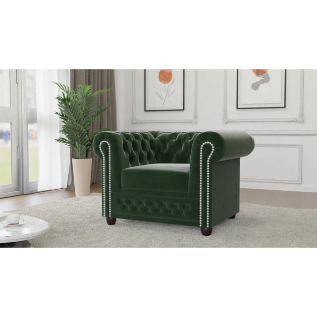 Chesterfield Hanna Sofa Set with Sleeping Function 3+2+1 Made of Velvet Fabric with Solid Wood Legs