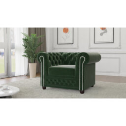 Chesterfield Hanna Sofa Set with Sleeping Function 3+2+1 Made of Velvet Fabric with Solid Wood Legs