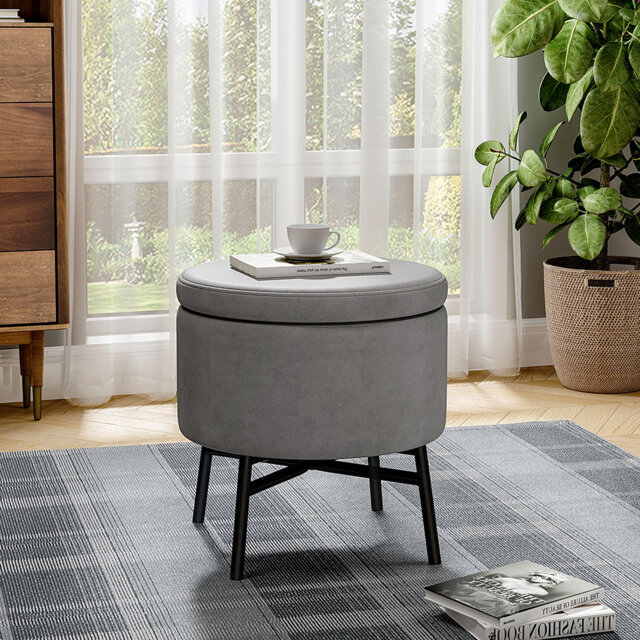 48cm Wide Velvet Round No Pattern Standard Ottoman