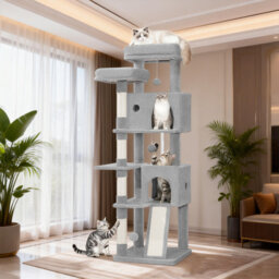 Cat Tree for Indoor Cats, 152 cm/178 cm Cat Tower, Multi-Level Cats Climbing Frame with Scratching Posts, Scratch Board, 2 Comfy Condos, 2 Perches, Po