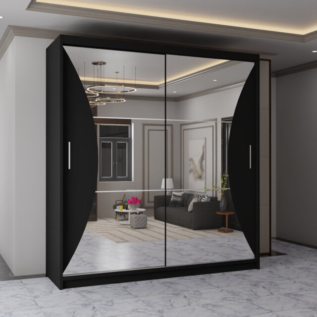 Modern 2 Door Sliding Mirror Wardrobe – Stylish Bedroom Storage in 2 Sizes and 3 Colours