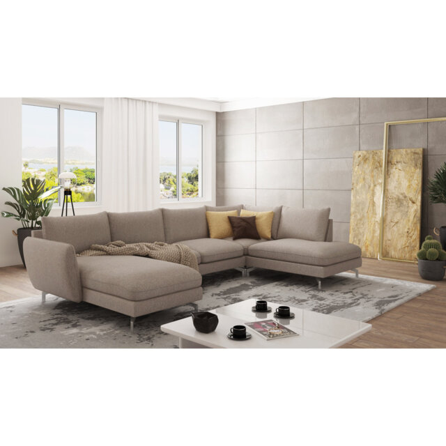 Modern U-Shape Kimo Corner Sofa with Silver Metal Legs