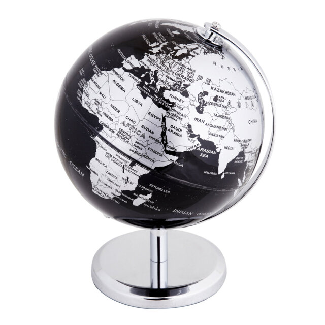 Exerz 14Cm World Globe - Mini Globe Educational/ Geographic/ Modern Desktop Decoration - Stainless Steel Arc And Base - For School, Home, And Office (