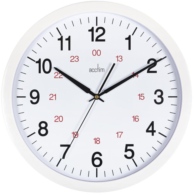 "Acctim Metro 14"" Wall Clock Quartz 12 / 24 Hour Dial Easy Read Numbers White 35cm"