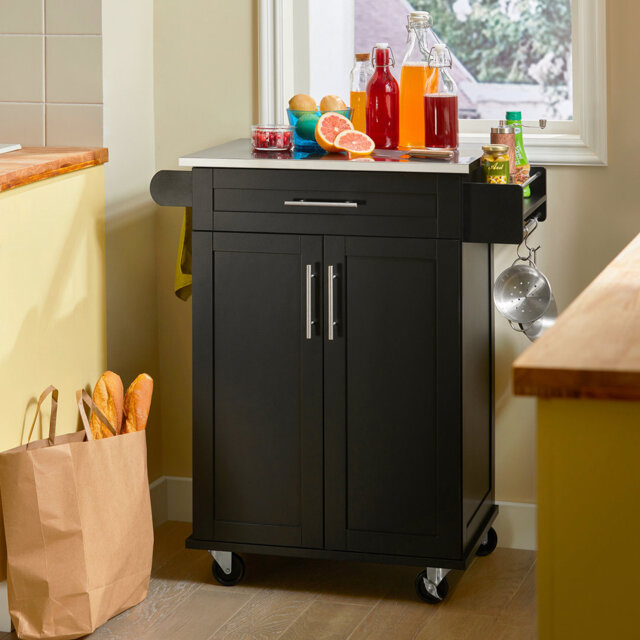Loma 83 Cm Kitchen Trolley with Stainless steel Top and Locking Wheels