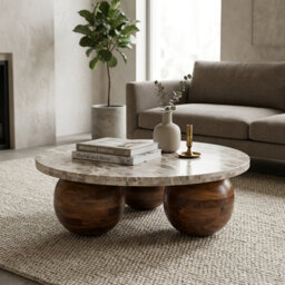 Modern Orbit Coffee Table with Solid Wooden Legs - Accent Centre Piece for Home And Living