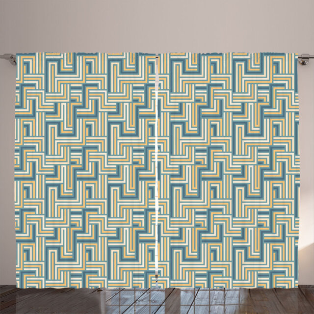Rustic curtain, retro maze, art, geometric, champagne mustard